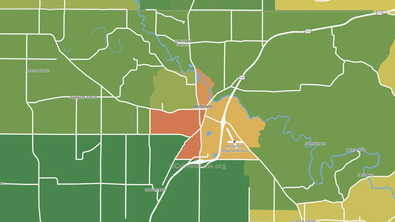 Monticello, IA Map of Drug-Related Crime Rates