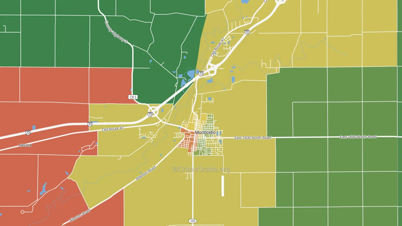 Monticello, IL Map of Drug-Related Crime Rates