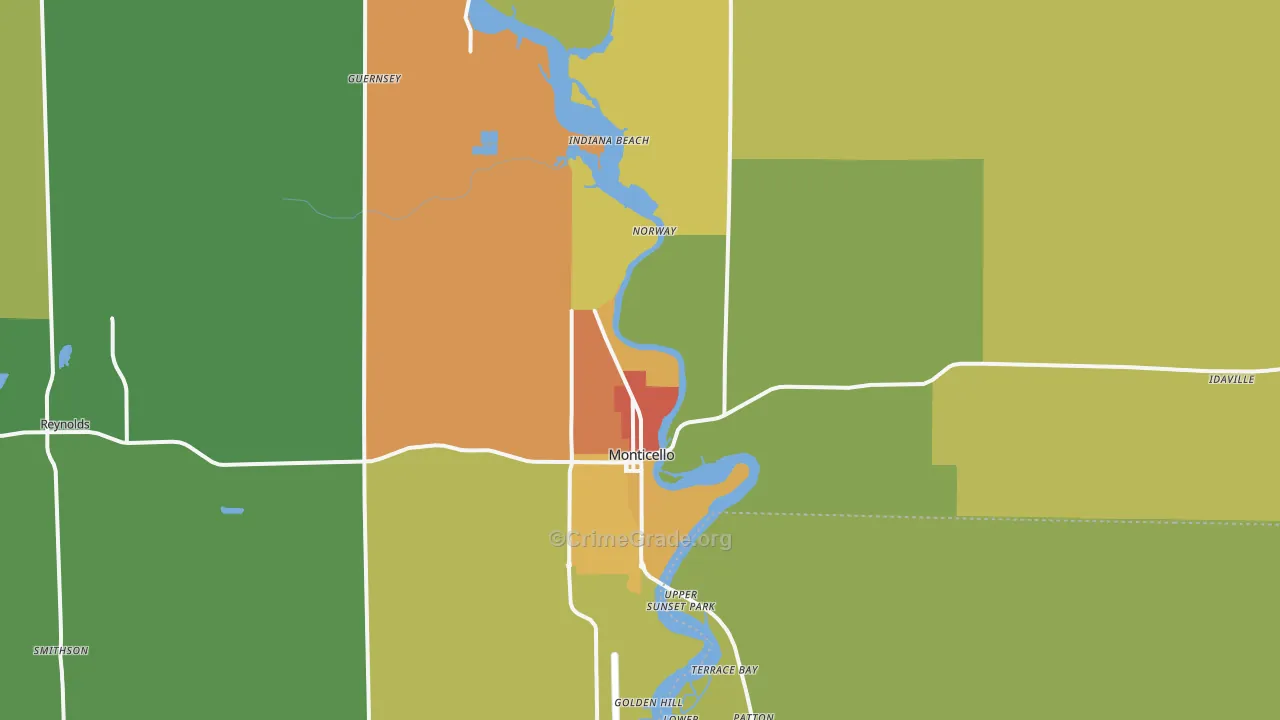 Monticello, IN Map of Drug-Related Crime Rates