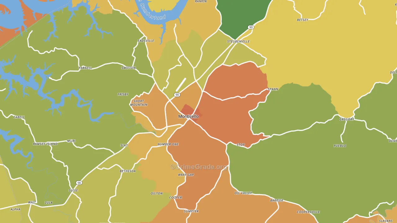 Monticello, KY Map of Drug-Related Crime Rates