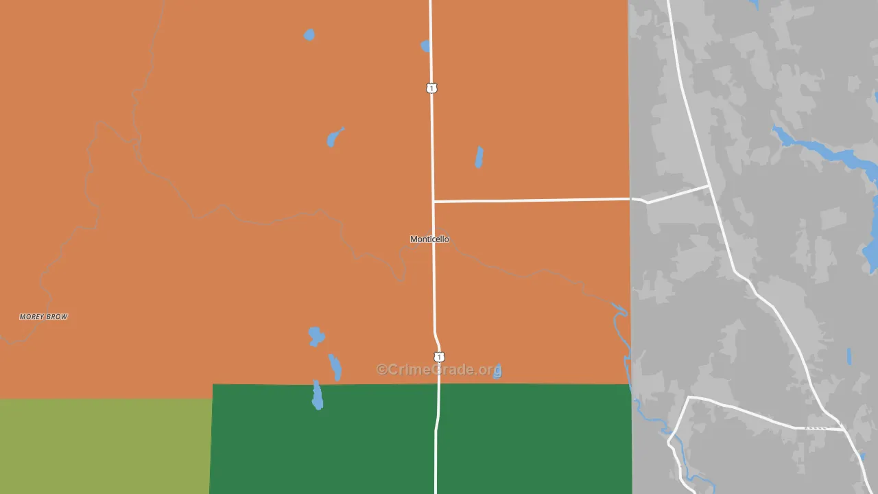 Monticello, ME Map of Drug-Related Crime Rates