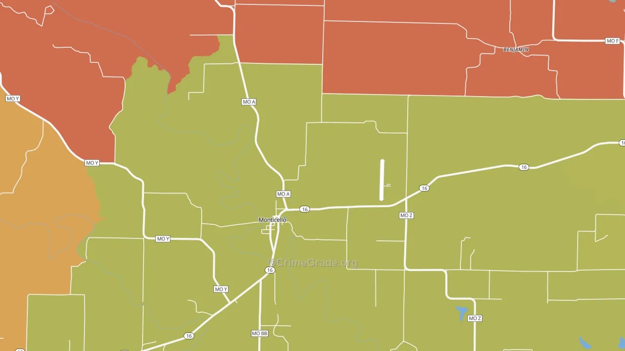 Monticello, MO Map of Drug-Related Crime Rates