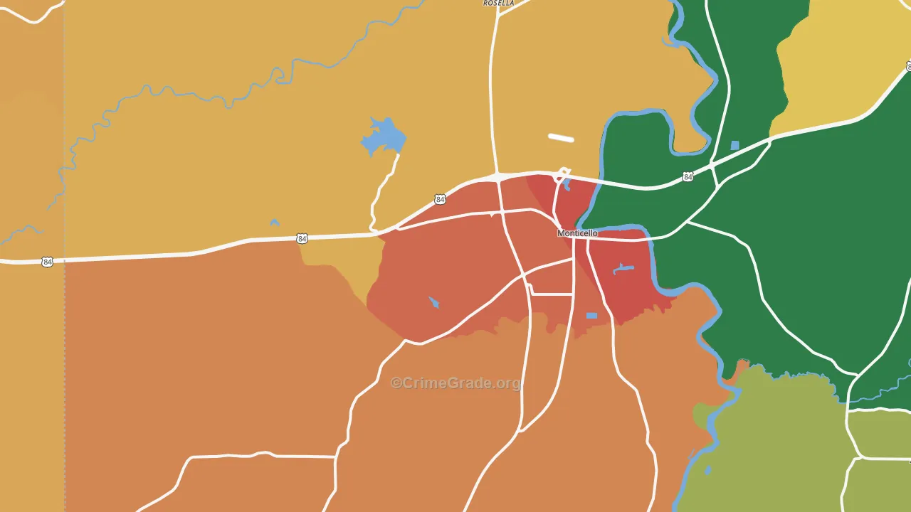 Monticello, MS Map of Drug-Related Crime Rates