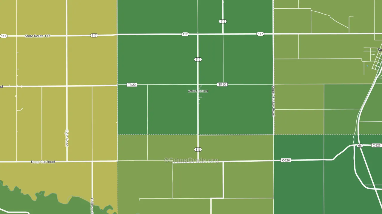 Monticello, OH Map of Drug-Related Crime Rates