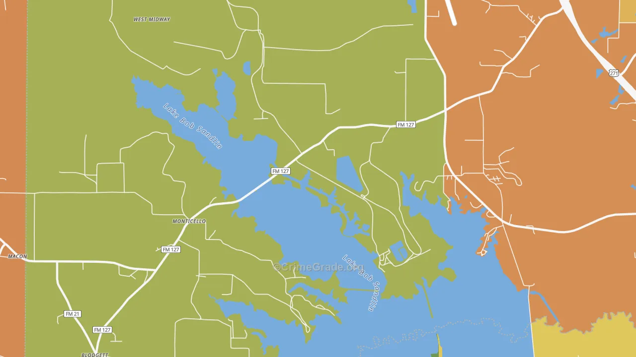 Monticello, TX Map of Drug-Related Crime Rates