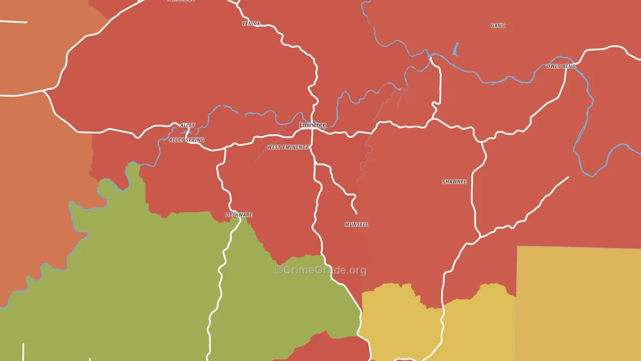 Montier, MO Map of Drug-Related Crime Rates