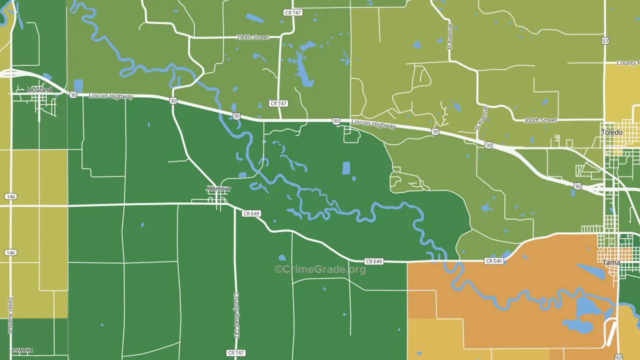 Montour, IA Map of Drug-Related Crime Rates