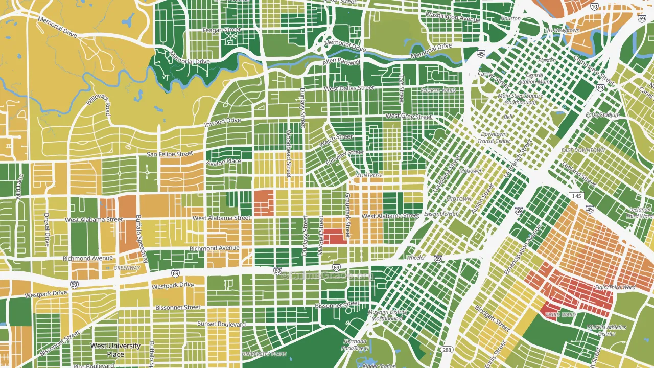 Montrose, Houston, TX Map of Drug-Related Crime Rates