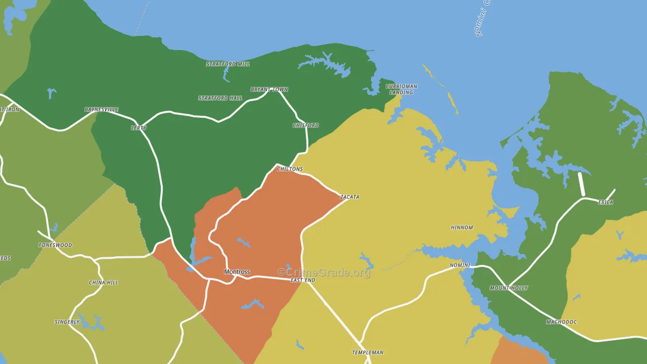 Montross, VA Map of Drug-Related Crime Rates