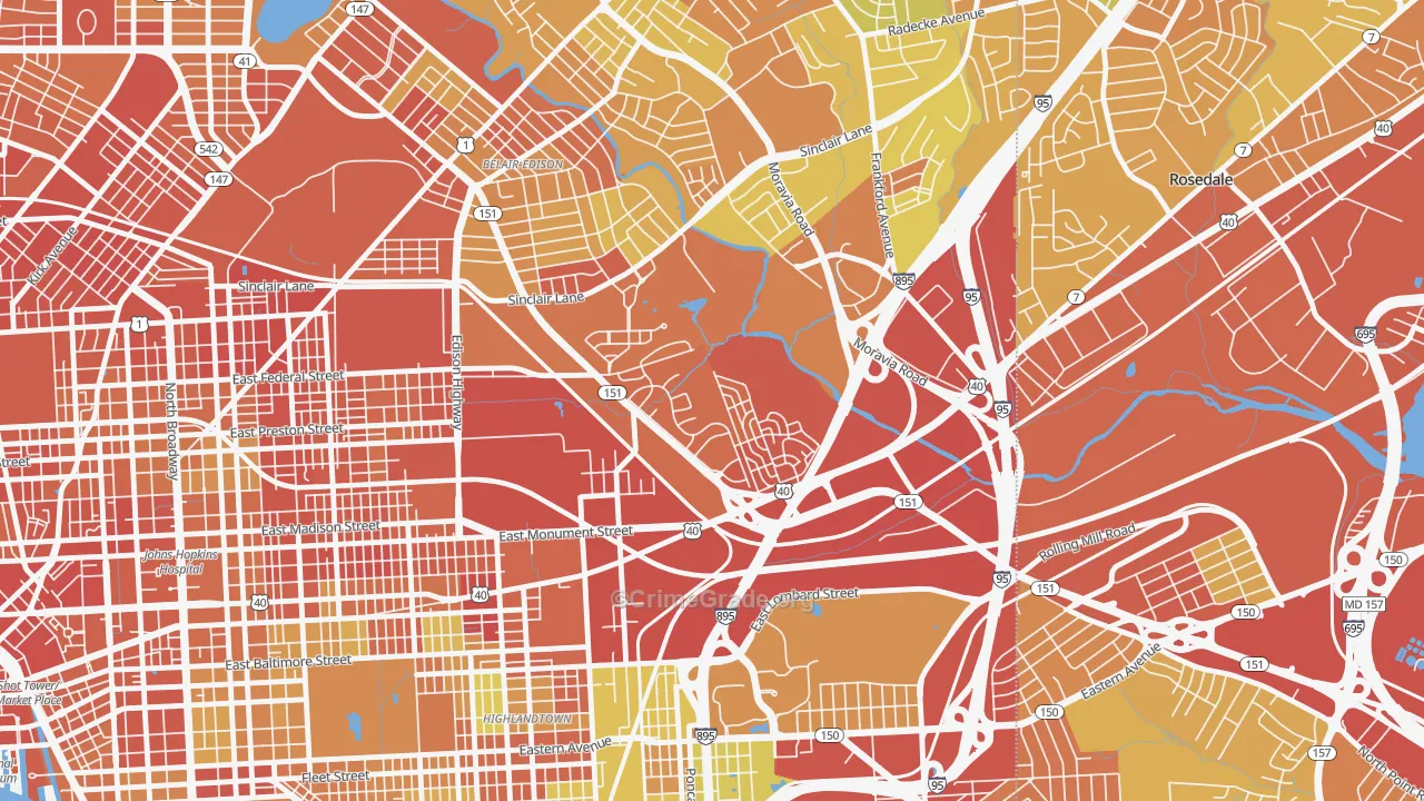 Monument Street, Baltimore, MD Map of Drug-Related Crime Rates