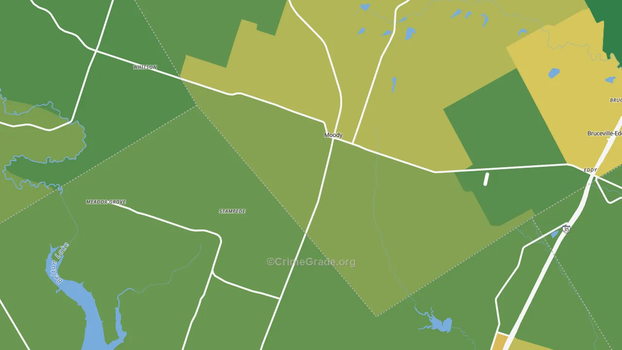 Moody, TX Map of Drug-Related Crime Rates