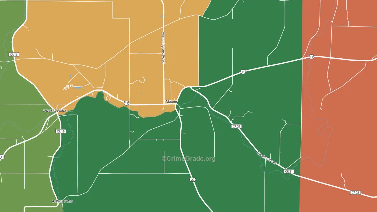 Mooers, NY Map of Drug-Related Crime Rates