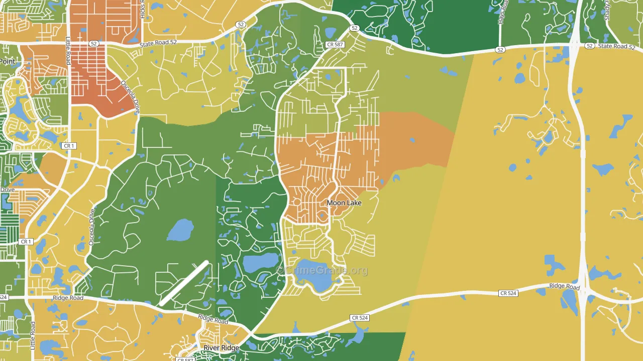 Moon Lake Estates, Moon Lake, FL Map of Drug-Related Crime Rates