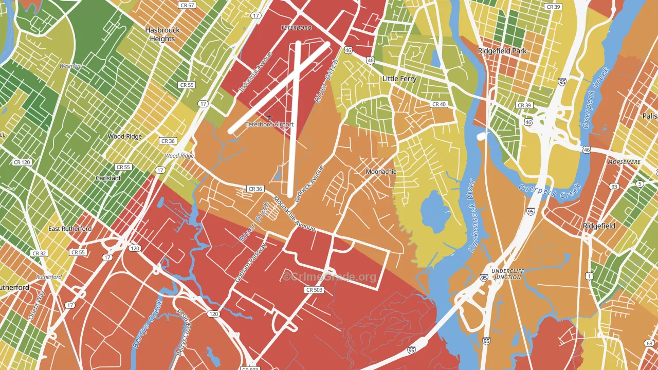 Moonachie, NJ Map of Drug-Related Crime Rates