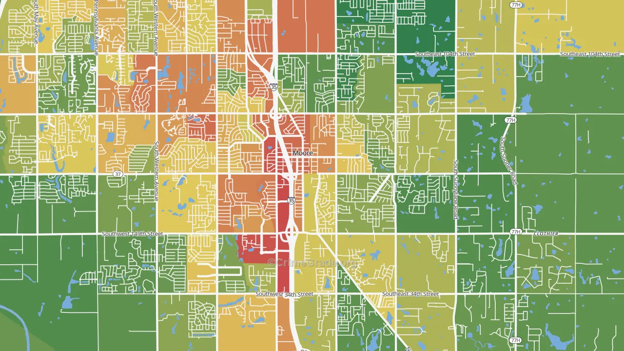 Moore, OK Map of Drug-Related Crime Rates