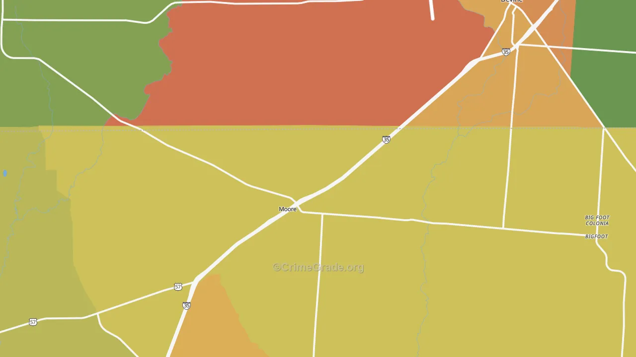 Moore, TX Map of Drug-Related Crime Rates