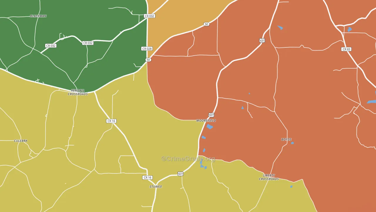 Moorefield, AL Map of Drug-Related Crime Rates