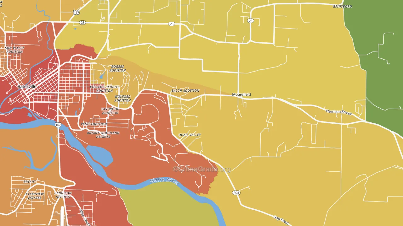 Moorefield, AR Map of Drug-Related Crime Rates