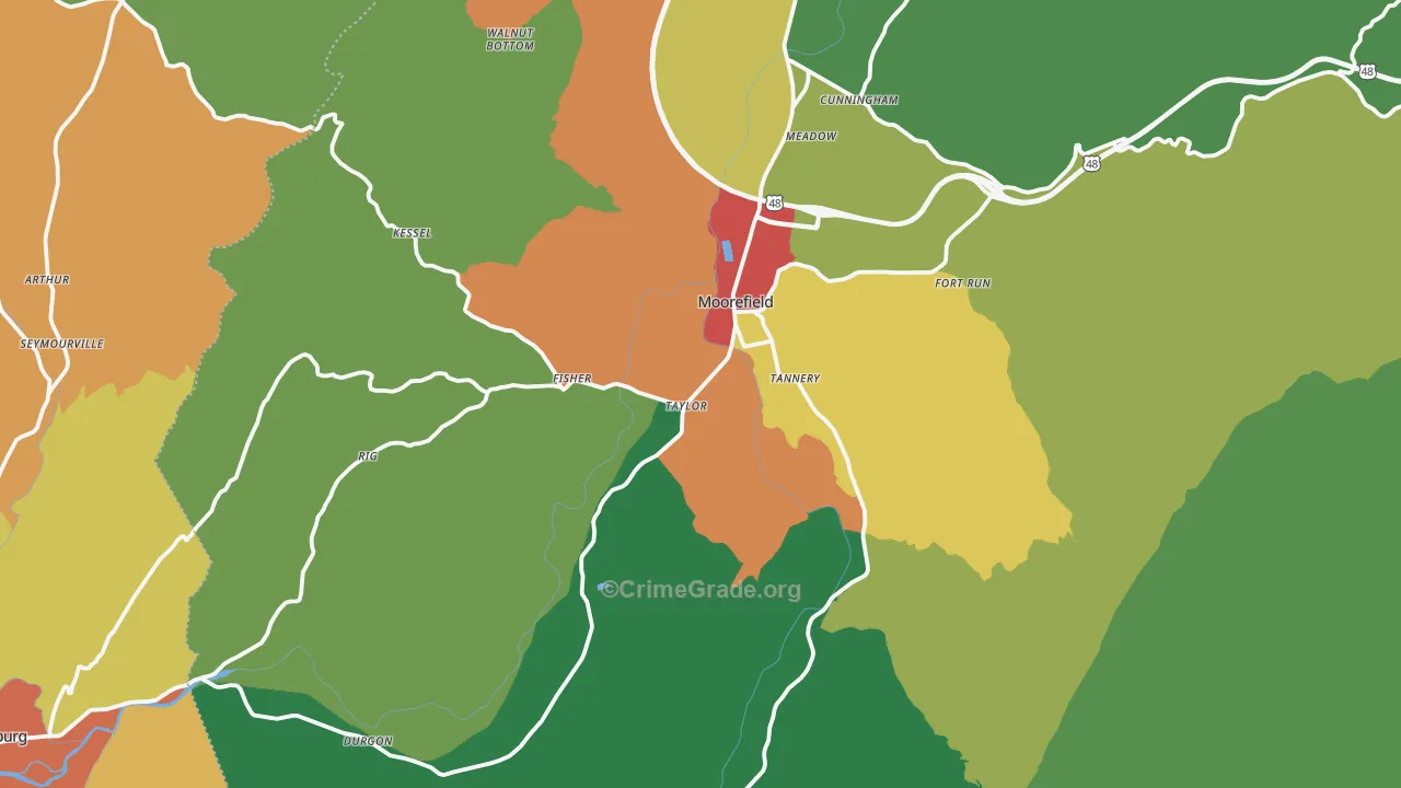 Moorefield, WV Map of Drug-Related Crime Rates