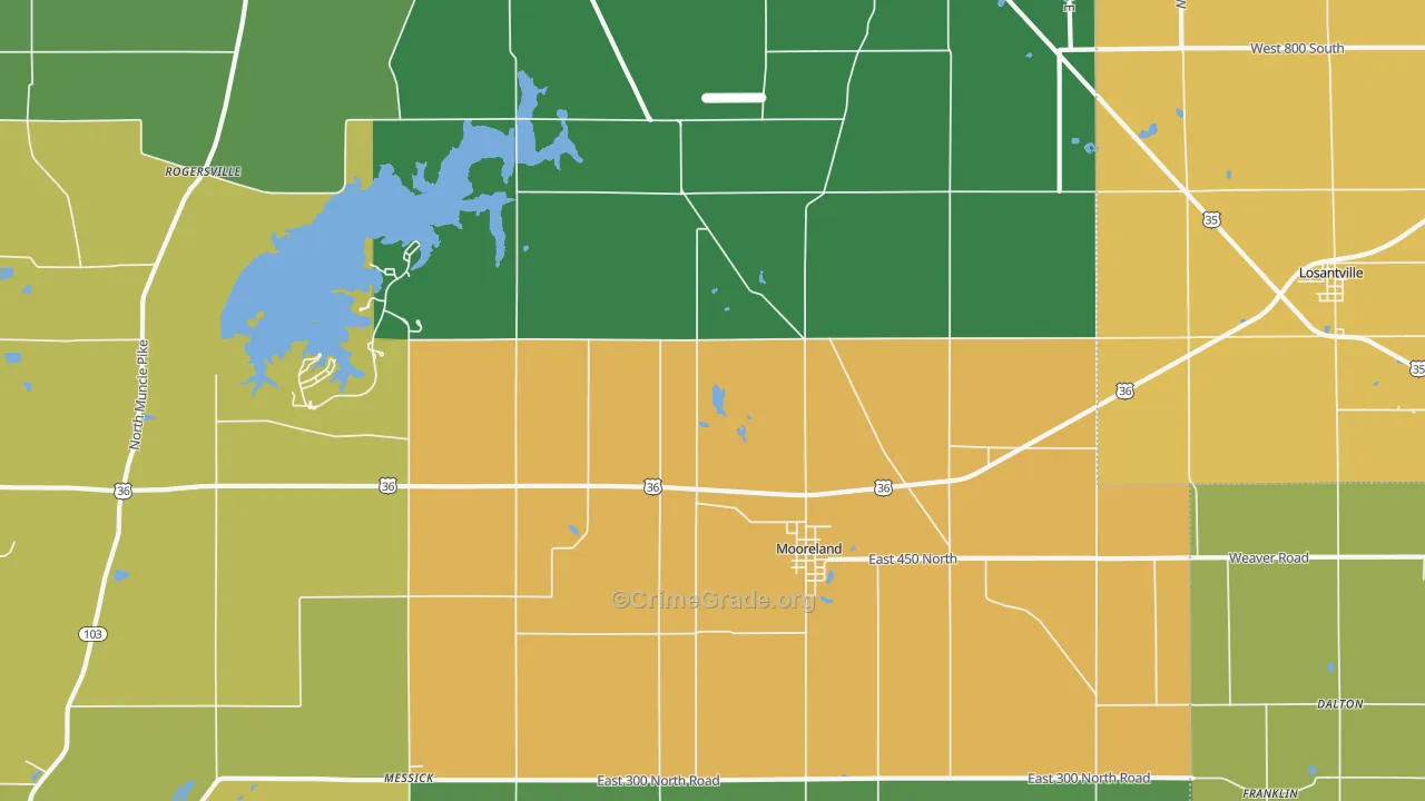Mooreland, IN Map of Drug-Related Crime Rates