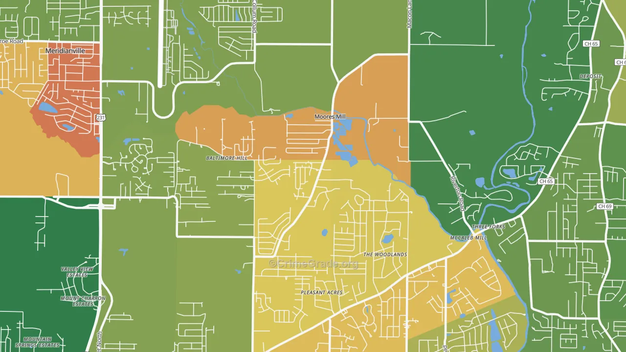 Moores Mill, AL Map of Drug-Related Crime Rates