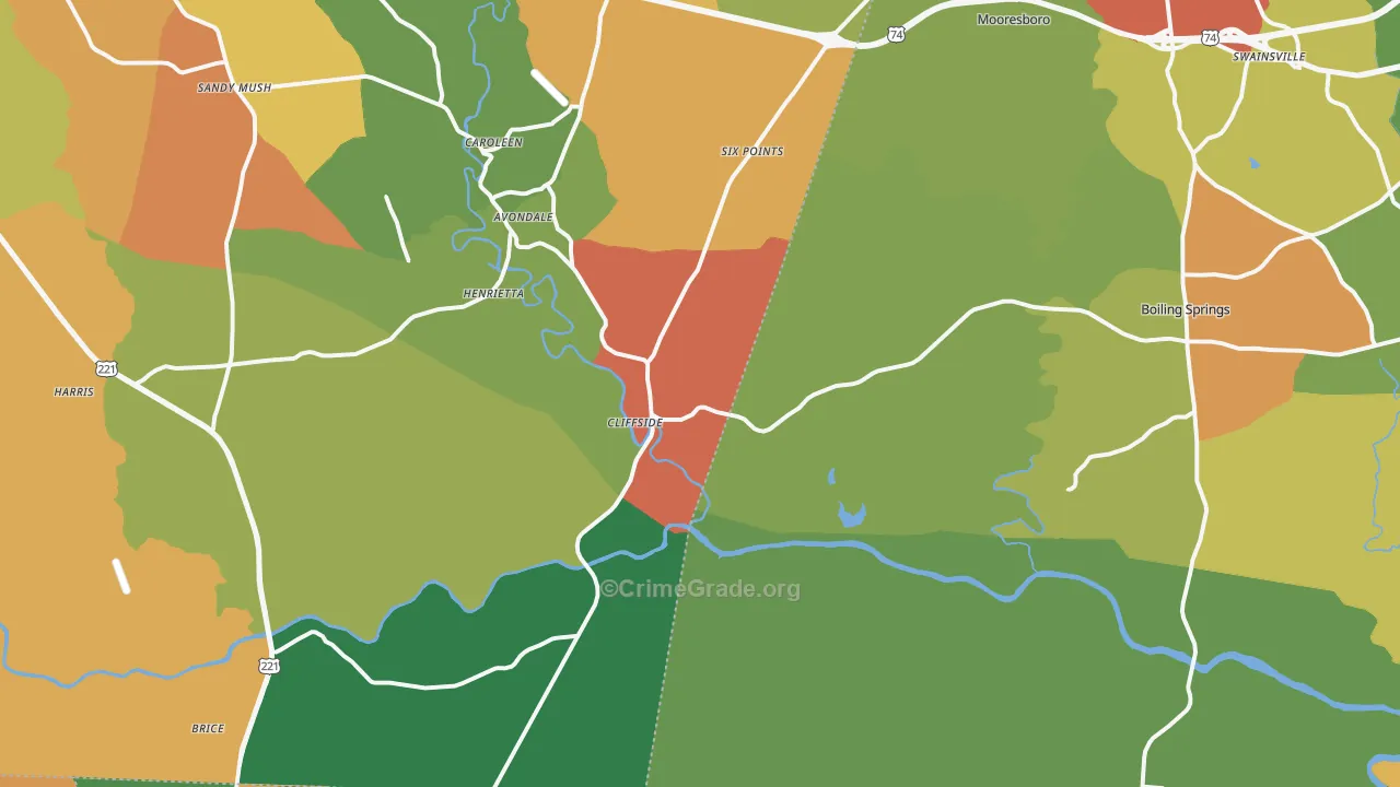 Mooresboro, NC Map of Drug-Related Crime Rates