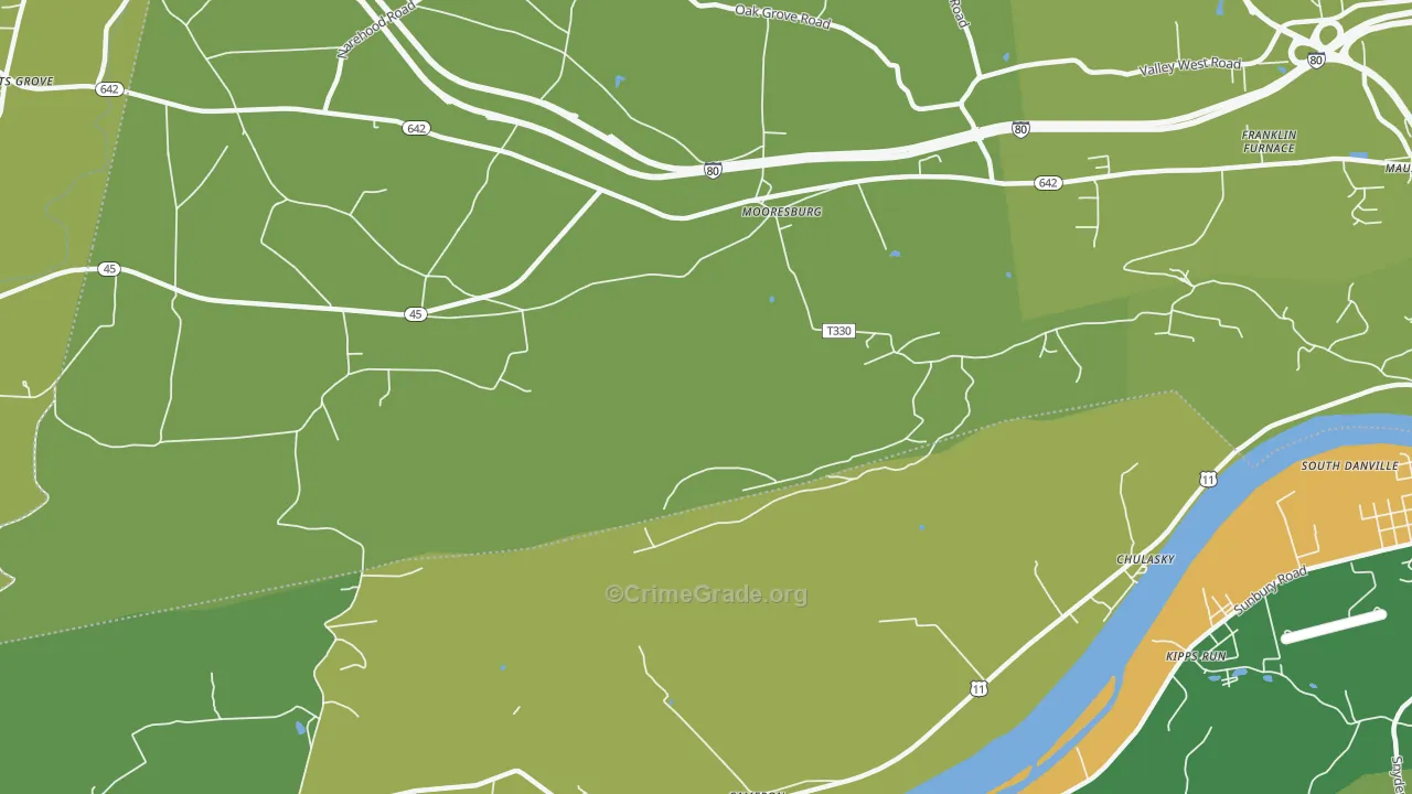 Mooresburg, PA Map of Drug-Related Crime Rates