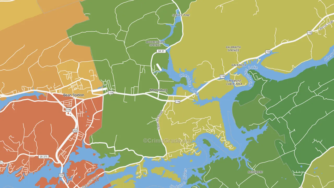 Mooresburg, TN Map of Drug-Related Crime Rates