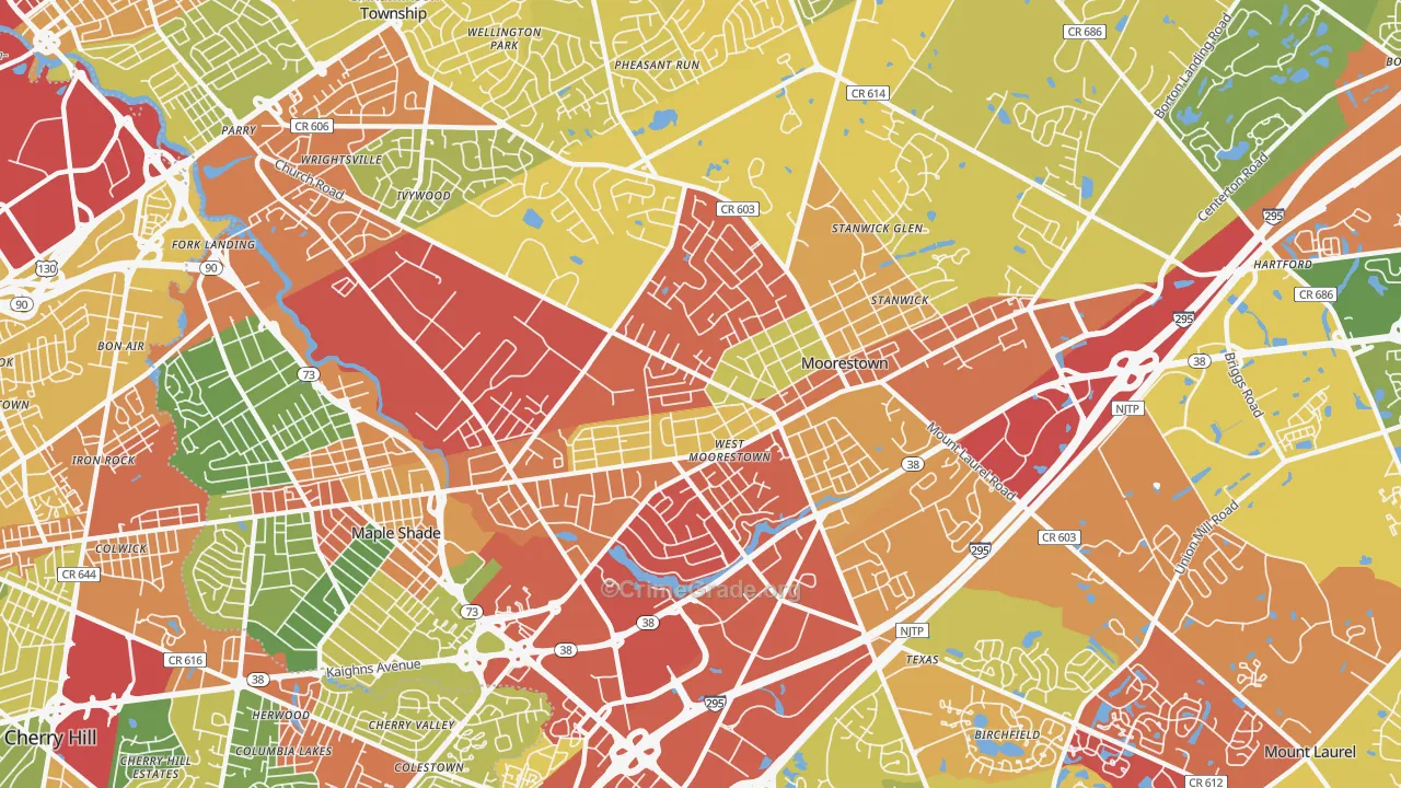 Moorestown-Lenola, NJ Map of Drug-Related Crime Rates