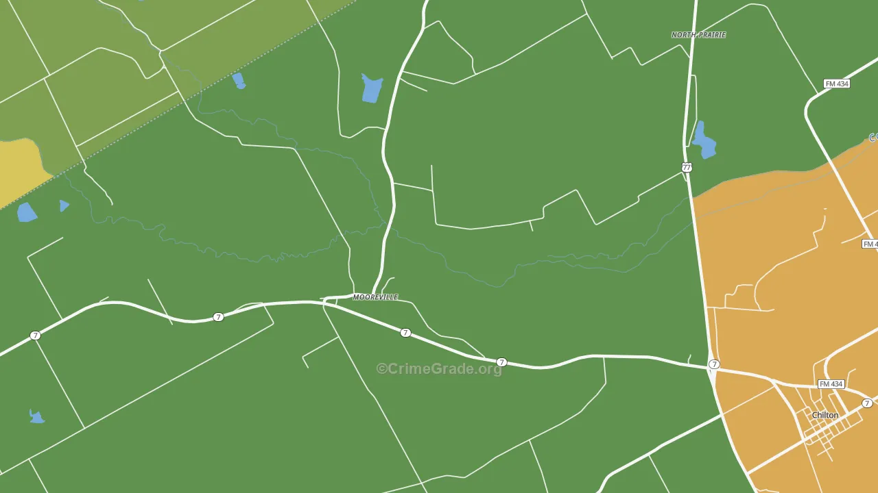 Mooreville, TX Map of Drug-Related Crime Rates