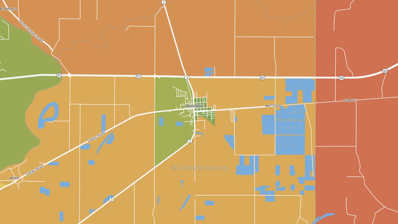 Moorhead, MS Map of Drug-Related Crime Rates