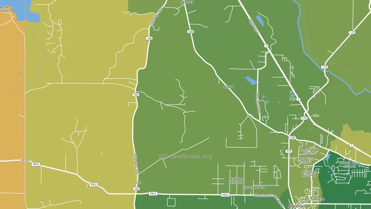 Mooringsport, LA Map of Drug-Related Crime Rates
