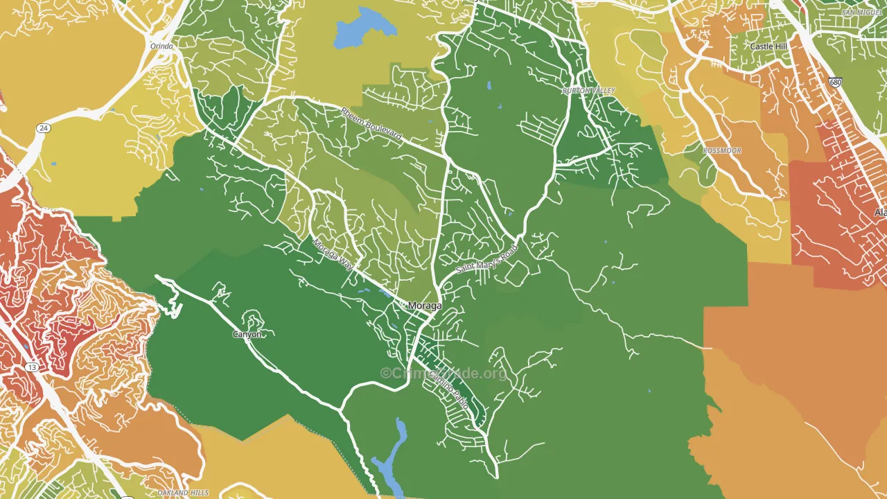 Moraga, CA Map of Drug-Related Crime Rates
