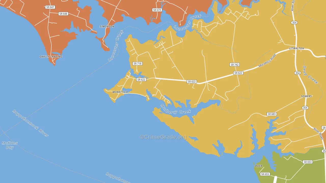 Morattico, VA Map of Drug-Related Crime Rates