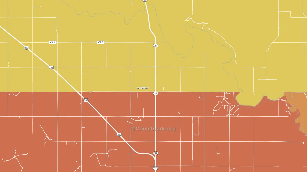 Moravia, OK Map of Drug-Related Crime Rates