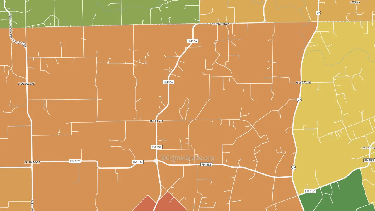 Moravia, TX Map of Drug-Related Crime Rates