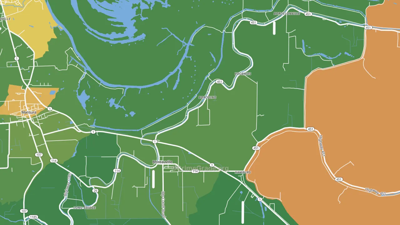 Moreauville, LA Map of Drug-Related Crime Rates