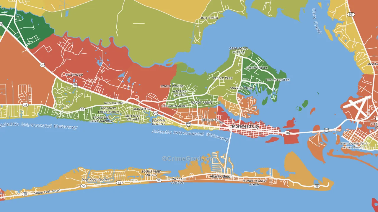 Morehead City, NC Map of Drug-Related Crime Rates