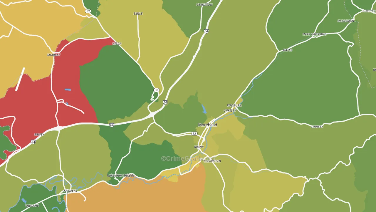Morehead, KY Map of Drug-Related Crime Rates