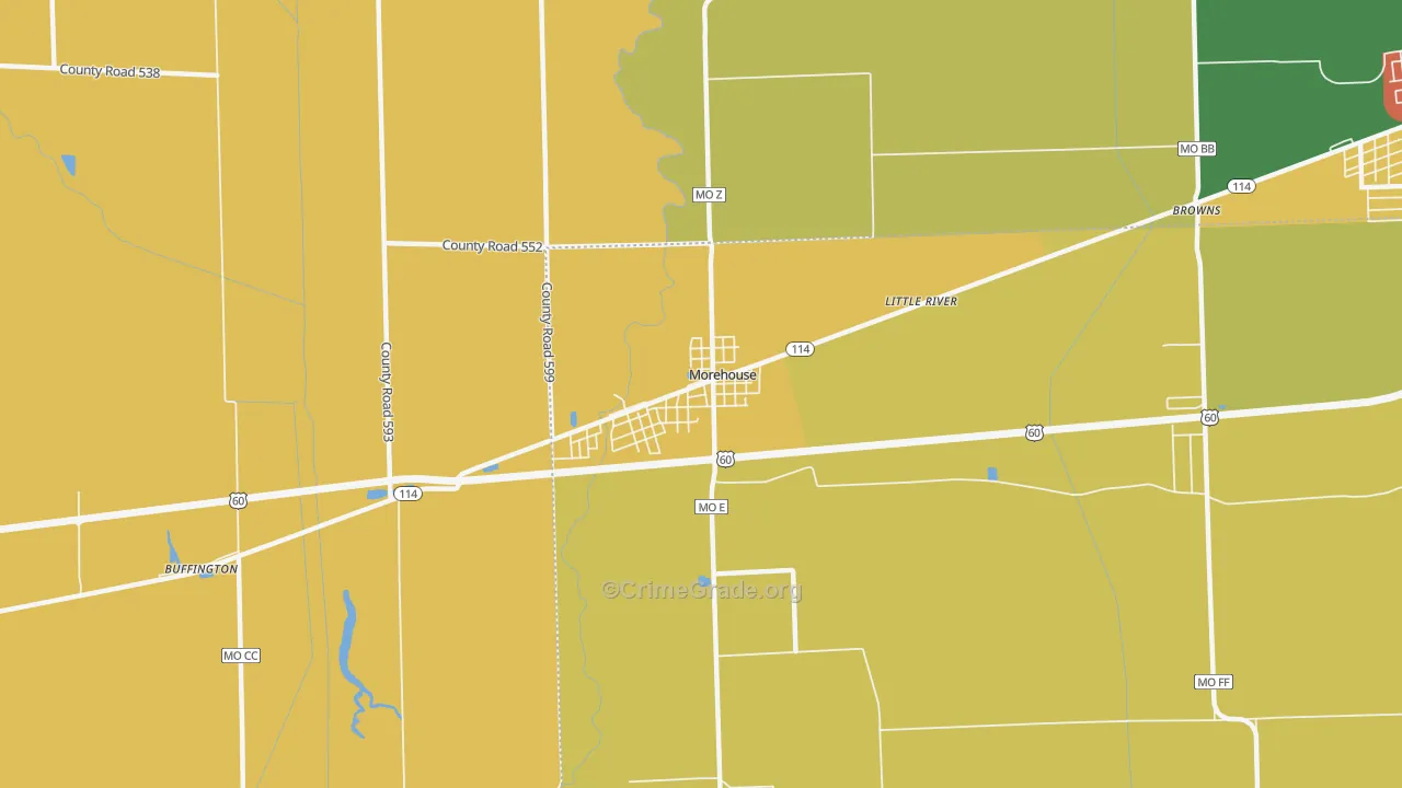 Morehouse, MO Map of Drug-Related Crime Rates