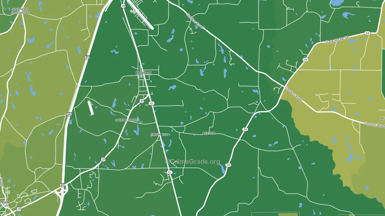 Moreland, GA Map of Drug-Related Crime Rates