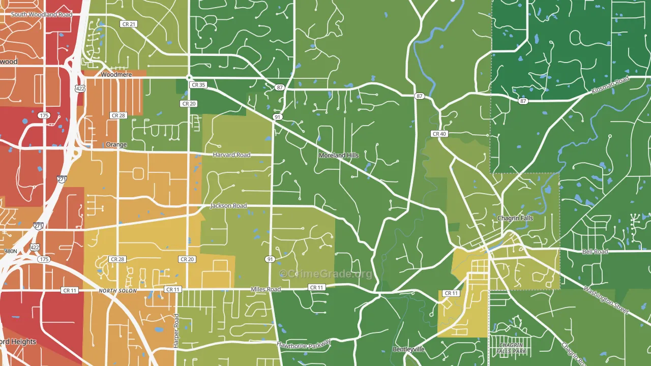 Moreland Hills, OH Map of Drug-Related Crime Rates