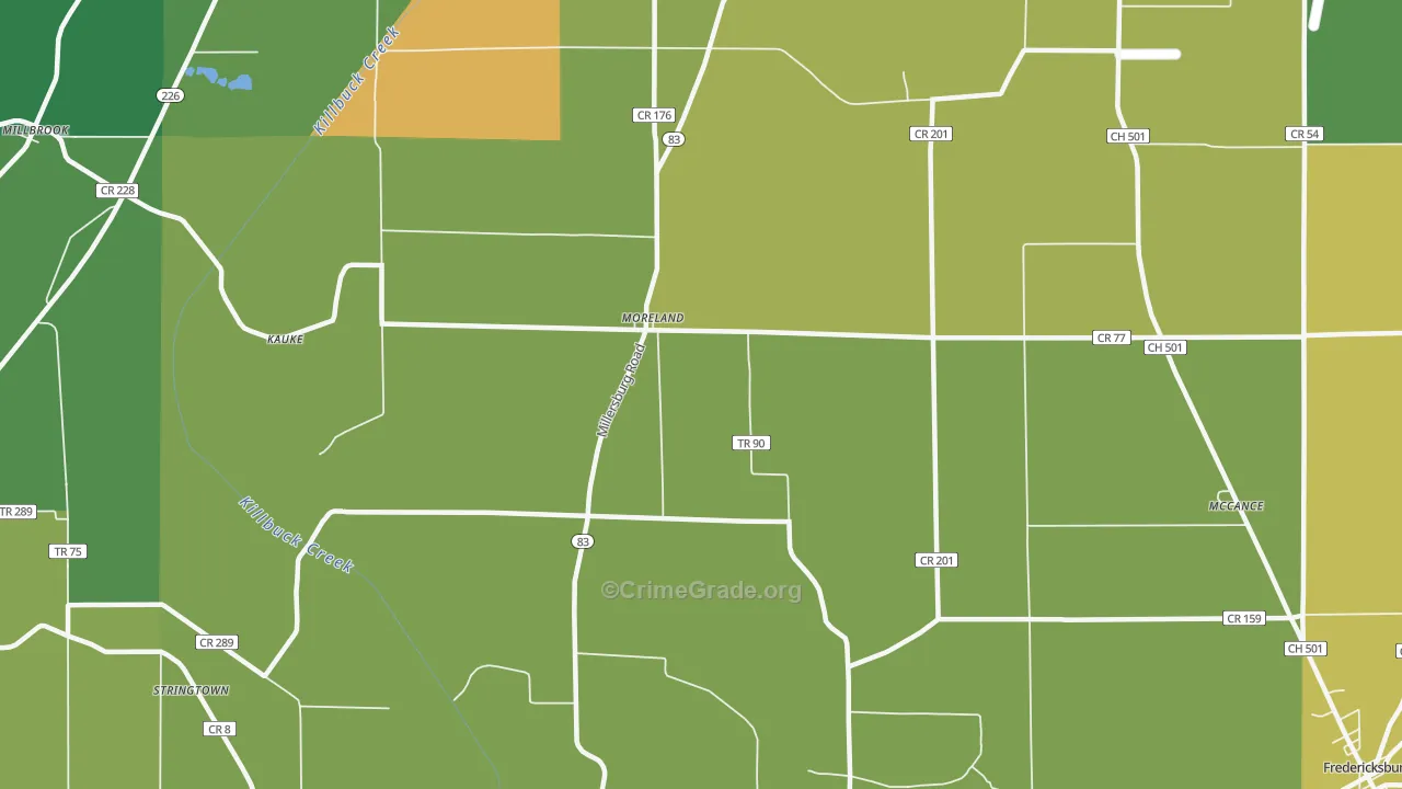 Moreland, OH Map of Drug-Related Crime Rates