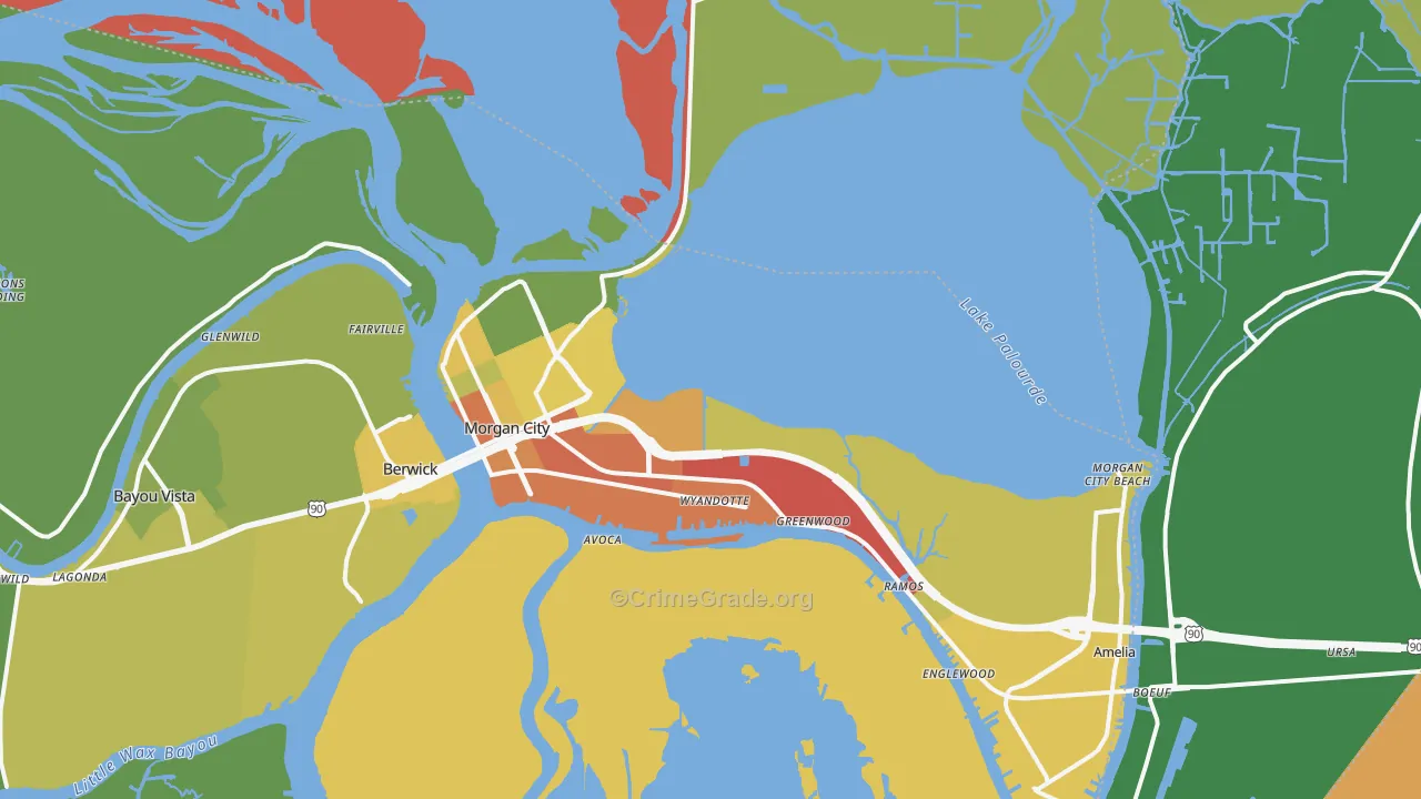 Morgan City, LA Map of Drug-Related Crime Rates