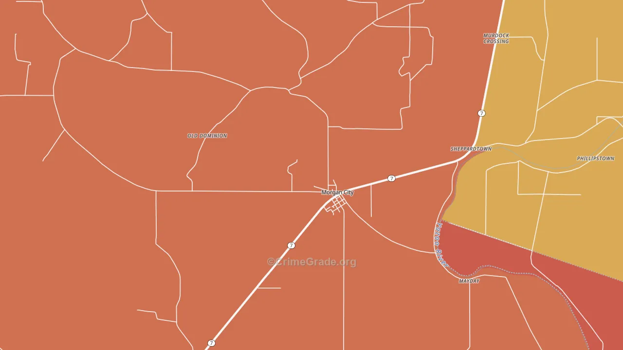 Morgan City, MS Map of Drug-Related Crime Rates