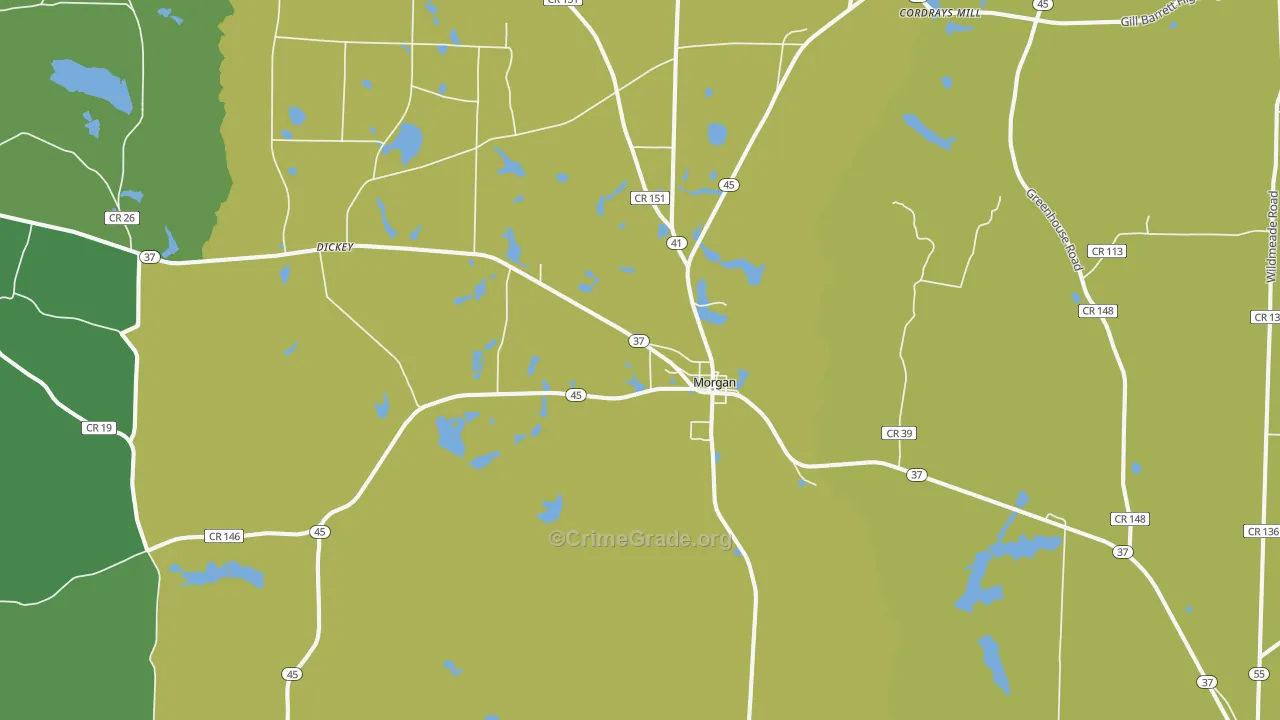 Morgan, GA Map of Drug-Related Crime Rates
