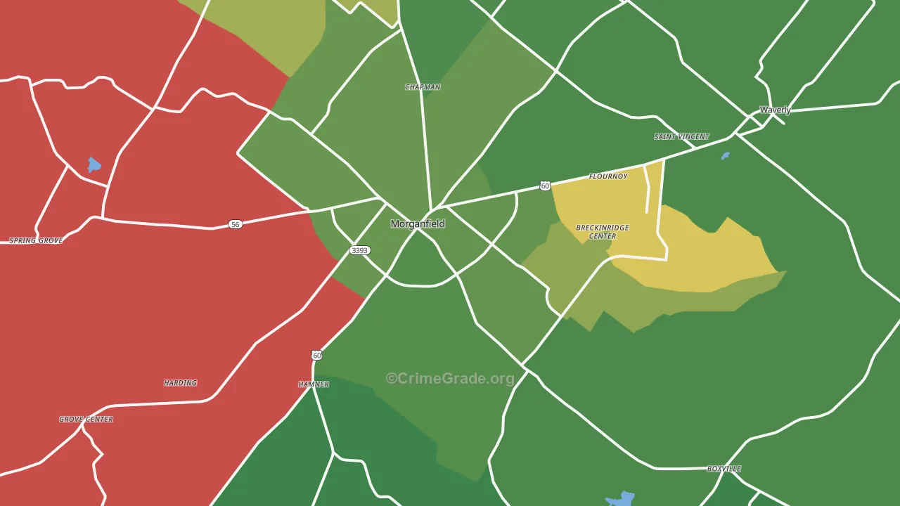 Morganfield, KY Map of Drug-Related Crime Rates