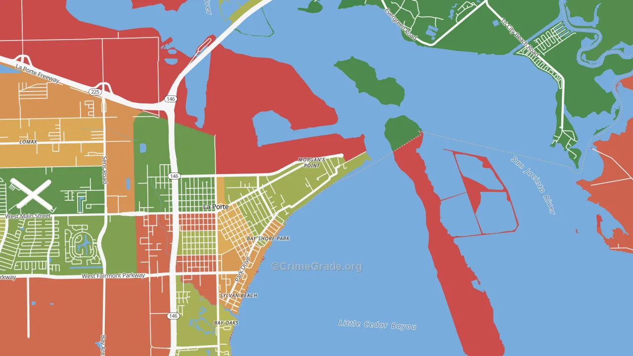 Morgans Point, TX Map of Drug-Related Crime Rates