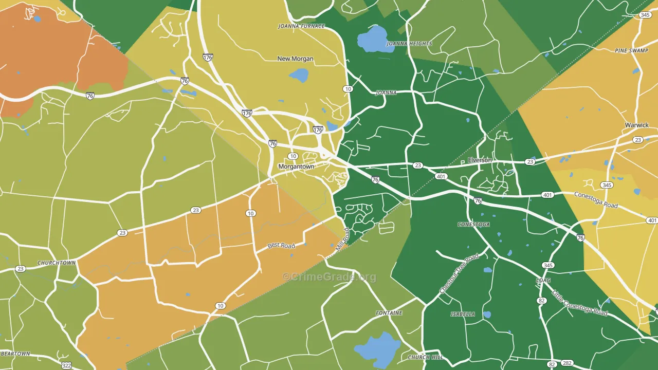 Morgantown, PA Map of Drug-Related Crime Rates