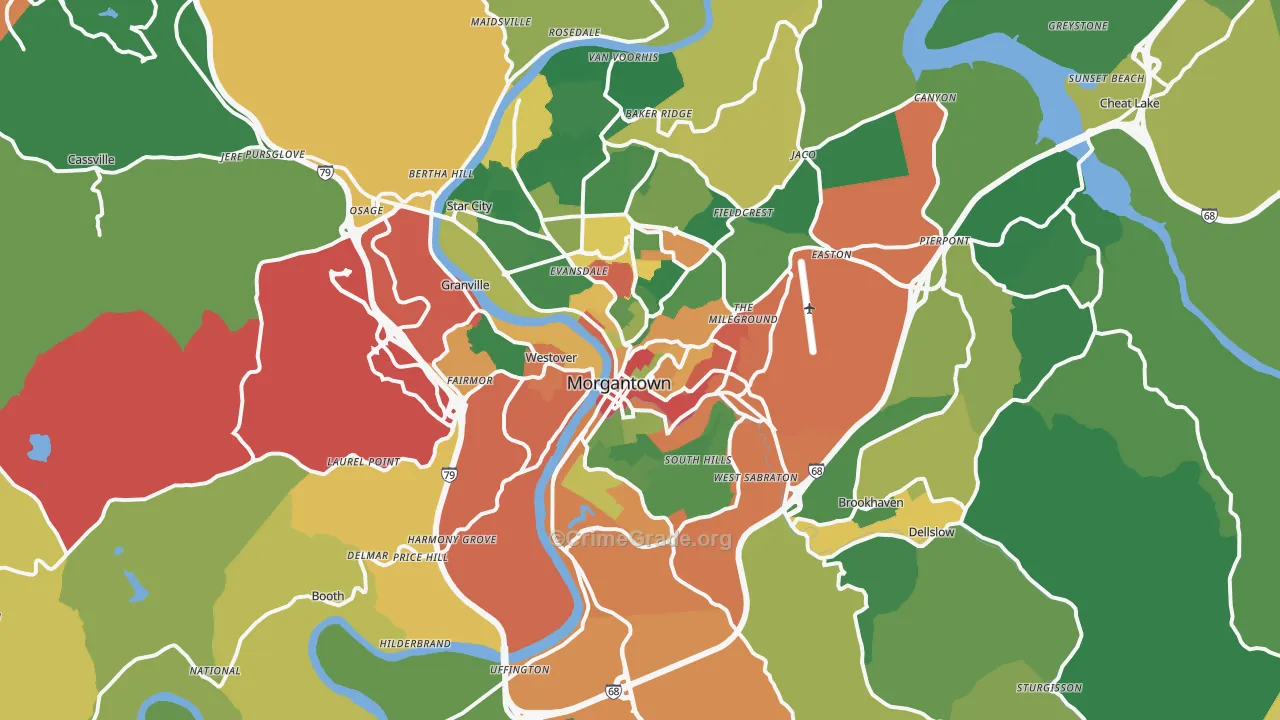 Morgantown, WV Map of Drug-Related Crime Rates